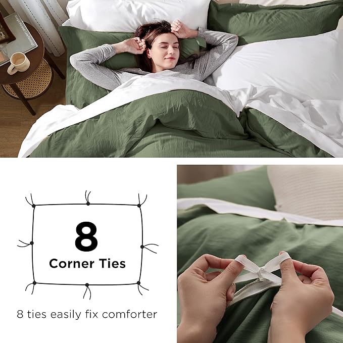 Bedsure Olive Green Oversized Queen Duvet Cover - 3 Pieces Prewashed Cotton-Like Polyester Extra Soft Bedding Set, Includes 1 Duvet Cover 98''x98'' with Zipper Closure & 2 Pillow Shams, No Comforter