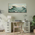 Sea Wave Abstract Wall Art Small Size Modern Green Canvas Wall Art Decor Painting Artwork Abstract Wall Decor Print Picture For Bedroom Office Home Decoration 20" X 40" With Framed