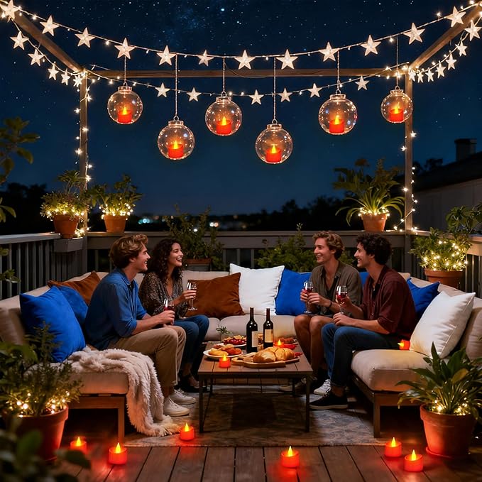 Realistic Flameless LED Tea Lights - 24 Pack Premium LED Tea Lights for Christmas Mantel, Valentine's Dinner & Wedding Centerpieces (Red Base, 24 Pack)
