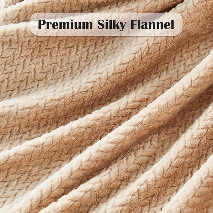 NEWCOSPLAY Super Soft King Blanket Brown Premium Silky Flannel Fleece Leaves Pattern Lightweight Bed Blanket All Season Use (Brown, King(90"x110"))