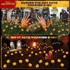 Halloween Decorations Outdoor 4 Pack Solar Lights, 24 LED Scary Pumpkin Swaying Firefly Lights with Spider & Bats for Outside Garden Yard Lawn Grave Cemetery Ghost Decor Party, Orange