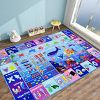 ABC Kids Rug for Playroom 59"×39.4" Ocean Rug Baby Play Mat Alphabet Mat Sea Animal Number Shape Classroom Kids Playroom Carpet Early Learning Carpet for Preschool Toddlers