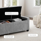 SUNWAVE Storage Ottoman Bench, Linen Fabric End of Bed Storage Bench with Button Tufted, Safety Hinge Lid, Large Ottoman for Bedroom, Living Room & Entryway