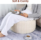 HOMBYS Unstuffed Ottoman Pouf Cover,Round Faux Fur Foot Stool, Fuzzy Chair, Floor Bean Bag(No Filler),Foot Rest with Storage for Living Room, Bedroom, Office, Striped Tufted (Beige)
