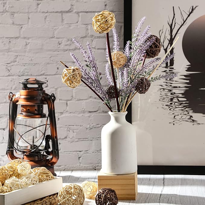 Patelai 36 Pcs Wicker Rattan Balls Decorative Balls for Vase Centerpiece Bowls Orbs Filler for Home Decor,4 Sizes(White, Wood Color, Light Tan, Coffee)