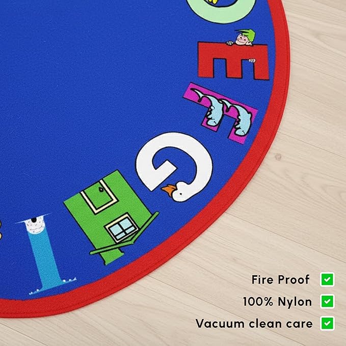 SAFECASTLE Kids Carpet Alphabet Rug 5'4" x 7'8“ Alpha with Attitude Educational ABC Learning Area Rug for Classrooms, Playrooms, Nurseries & Kids’ Bedroom–Durable Nylon Carpet for Toddlers & Children