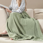 Amélie Home Chevron Chenille Knit Throw Blanket for Couch, Cozy Texture Decorative Soft Blanket for Sofa & Chair, 60"x80", Sage Green