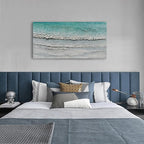 Art Hand-Painted Blue and White Ocean Landscape Oil Painting Modern Abstract Canvas Art Home Wall Decoration 24x48 inches