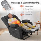 MCombo Large Power Lift Recliner Chair for Elderly, Lift Chair with Heat and Massage, 3 Positions, USB Charge Ports, Cup Holders, Fabric 7099 (Large, Dark Grey)
