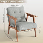 Mid Century Accent Chair, Upholstered Fabric Lounge Chair with Walnut Finish Frame for Living Room, Comfortable Sofa Chairs in Gray