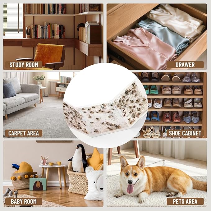Clothing Moth Trap with Pheromone Attractant 16 Pack, Easy to use Clothes Moth Treatment, Odorless/Non-Toxic Strong Sticky Strips for Closet and Carpet