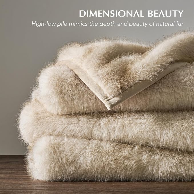 EVERGRACEHOME Luxury Faux Fur Throw Blanket, Soft Fluffy Faux Mink Blankets for Bed, Couch, Sofa, Thick Cozy Plush Warm Fur Throws with Reversible Velvet, Tipped Golden Fox, 50"x60"