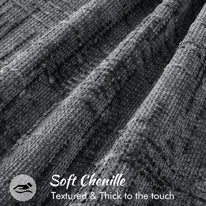 decorUhome Chenille Throw Pillow Covers 22x22 Set of 2, Thick Textured Slubby Neutral Decorative Pillow Covers with Elegant Design for Couch, Sofa, Living Room, Dark Grey