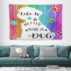 VUMIVI Cute Dog Tapestry Rainbow Color Planks Rustic Farmhouse Home Decor Pet Paws Tapestry Wall Hanging for Living Room Bedroom Dorm Classroom Aesthetic Decor W60xL40in