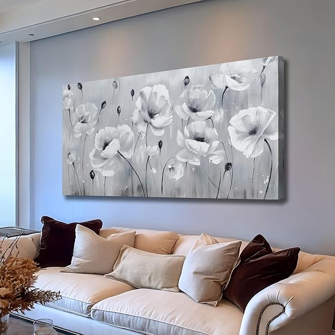 Belmrxne Large Floral Wall Art Black and Grey Wall Decor flower Canvas Painting Aesthetic Artwork modern Trendy canvas print for Living Room Bedroom Dining Room Office 29x58 Inches
