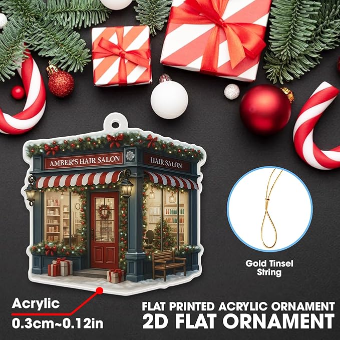 Personalized Hair Salon Christmas Ornament 2025, Custom Name Wooden or Acrylic Ornament, for Hairdresser, Stylist Keepsake, Beauty Salon Christmas Tree Decoration