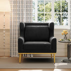 Merax Luxury Velvet Accent Chair, Modern Mid-Century Armchair for Living Room, Bedroom Reading Corner, Comfortable Tufted Single Seater Sofa Chair with Iron Legs (Black)