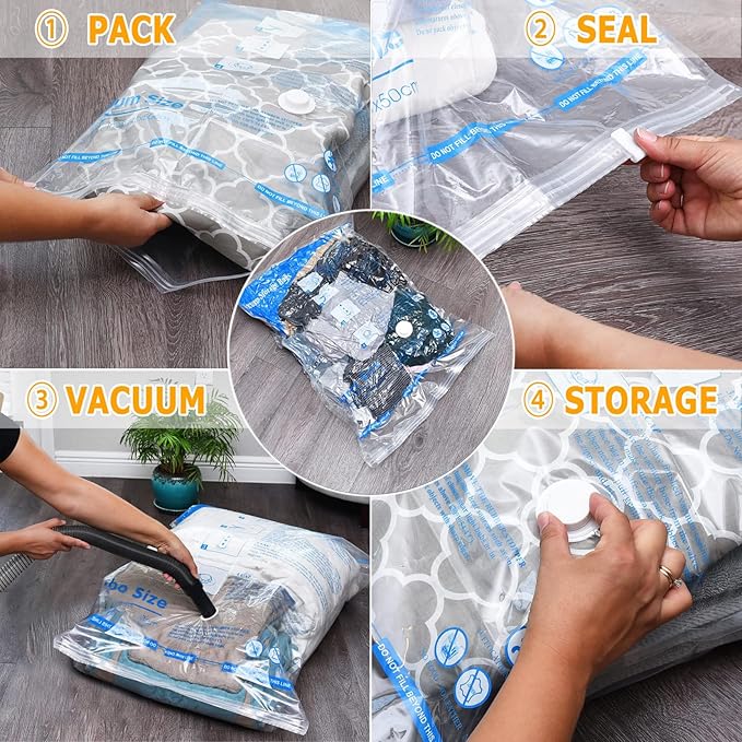 Vacuum Storage Bags , Small Space Saver Sealer Bags , Airtight Compression Bags for Clothes, Pillows, Comforters, Blankets, Beddings, Pack of 10