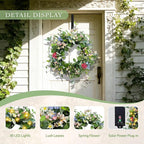 Solar Spring Wreath for Front Door 24inch Pre-lit 50LED Spring Summer Decorations Artificial Wreath Colorful Daisy for Outside Home Decor Festival Farmhouse Decor(2408)