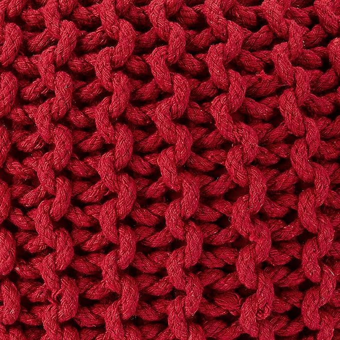 · REDEARTH · Round Pouf Ottoman - Hand Knitted Boho Poof Home Décor Pouffe Circular Footrest for Living Room - Bedroom - Lounge - 100% Cotton (19.5"x19.5"x14") - Red, Set of 2