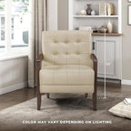 Lexicon Modern Accent Chair, Luxury Genuine Leather Match Living Room Chair With Tufted Cushions, Arm Chair With Solid Wood Frame, Comfy Single Chair For Living Room/Bedroom/Reading Room/Office, Beige