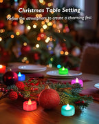 Flameless Candles, 12-Pack Color Changing Tea Lights Candles Battery Operated, Long-Lasting 200+ Hours Flameless Tealight Candles for Halloween Christmas Holiday Decor, 1.5'' D X 1.25'' H