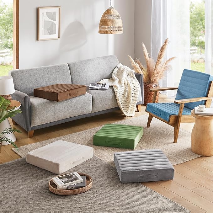 Codi Floor Cushions for Adults, Large Meditation Pillows with Thick Foam and Soft Tufted Covers, Washable Square Seating for Couch and Yoga Sitting, 22×22×5 Inch Blue