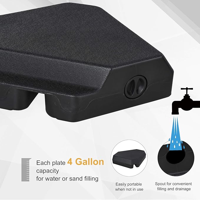 Outsunny 4-Piece Outdoor Patio Offset Umbrella Base Stand Weight Holder w/Cross Base for Powerful Support, 158lbs Sand or 132lbs Water Filled, Black