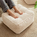 Square Pouf Ottoman, Boho Stuffed Furry and Fluffy Poufs Ottoman Foot Rest with Memory Foam Filled 25.7 x 15.7 inches Modern Corduroy Foot Rest Stool for Living Room, Beige