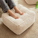 Square Pouf Ottoman, Boho Stuffed Furry and Fluffy Poufs Ottoman Foot Rest with Memory Foam Filled 25.7 x 15.7 inches Modern Corduroy Foot Rest Stool for Living Room, Beige