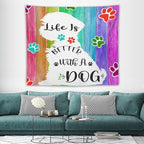 VUMIVI Cute Dog Tapestry Rainbow Color Planks Rustic Farmhouse Home Decor Pet Paws Tapestry Wall Hanging for Living Room Bedroom Dorm Classroom Aesthetic Decor W60xL50in