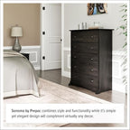 Prepac Sonoma Traditional 5-Drawer Tall Dresser for Bedroom, Functional Bedroom Dresser Chest of Drawers 17.75" D x 31.5" W x 44.75" H, Washed Black