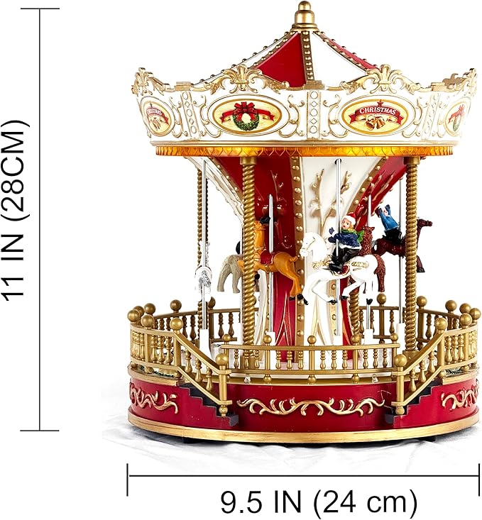 allgala Christmas Carousel Crafted Polyresin Like Christmas Village House Collectable Figurine with USB and Battery Dual Power Source-Carousel-XH93422