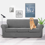 YEMYHOM Latest Checkered 4 Pieces Couch Covers for 3 Cushion Couch High Stretch Thickened Sofa Cover for Dogs Pets Living Room Anti Slip Elastic Slipcovers (Dark Gray Checkered), 71"-91"(3 Cushions)