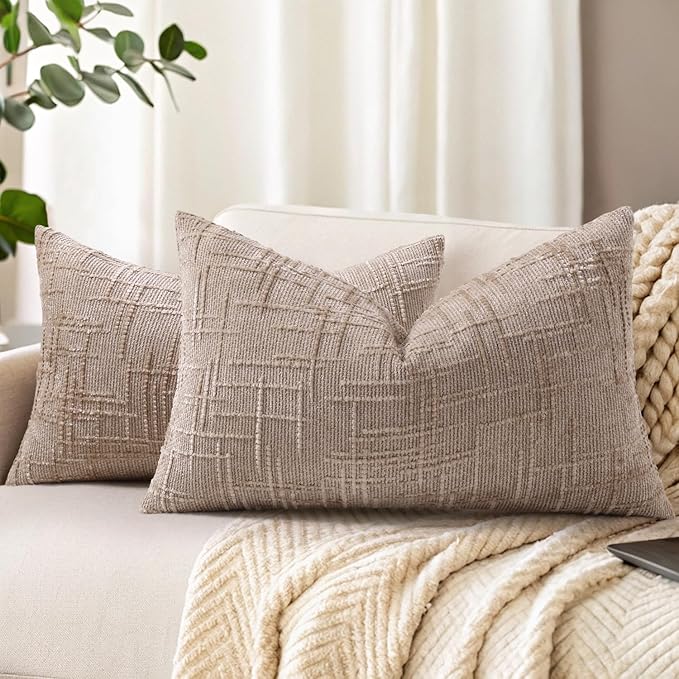 decorUhome Spring Oatmeal Chenille Throw Pillow Covers 12x20 Set of 2 Textured Soft Cozy Slubby Couch Pillow Covers Modern Farmhouse Boho Decorative Pillow Cases for Bed Sofa Living Room