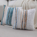 Boho Throw Pillow Covers 18x18 Set of 2 Farmhouse Decorative Couch Pillow Covers Neutral Accent Throw Pillows Covers Striped Outdoor Cushion Covers Square Textured Chenille Pillow Cases for Sofa Bed