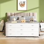 WLIVE 63''W Dresser for Bedroom, White Dresser TV Stand for 65, 70, 75 inch TV, Wide Chest of Drawers with 9 Drawer, Large Entertainment Center, Fabric Dressers with Wood Top for Closet, Living Room
