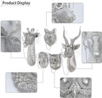 UITWMKTG 5 Pack Silver Animal Head Wall Decor Modern Home Decor Resin Animal Sculptures Wall Mount Vintage Head Wall Art for Living Room Hanging Decoration