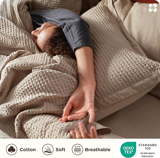 Bedsure Cotton Duvet Cover Set - 100% Cotton Waffle Weave Khaki Duvet Cover California King Size, GentleSoft™ and Breathable Cal King Tan Bedding Set for All Season, 3 Pieces, 104"x98"