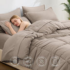 Love's cabin California King Comforter Set Light Brown, 7 Pieces California King Bed in a Bag, All Season Bedding Sets with 1 Comforter, 1 Flat Sheet, 1 Fitted Sheet, 2 Pillowcase and 2 Pillow Sham