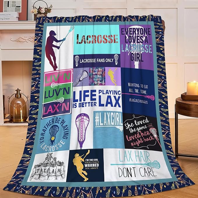 Lacrosse Throw Blanket for Women Girls, Lacrosse Sport Fleece Blankets Lightweight Fuzzy Cozy Plush Flannel Fleece Decor for Bed Sofa 60"x80"