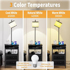 End Table with Floor Lamp, Nightstand with Charging Station, Floor Lamp Table with 3-Color Temperature Bulb, Bedside Table Night Stand with 2 Drawers for Bedroom, Living Room, Black