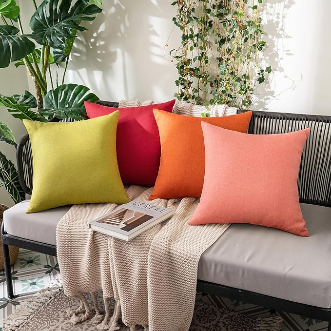 MIULEE Pack of 2 Decorative Outdoor Solid Waterproof Throw Pillow Covers Spring Valentine Faux Linen Garden Farmhouse Cushion Cases for Patio Tent Balcony Couch Sofa 18x18 Inch Blush Pink