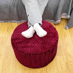 Stuffed Pouf Ottoman High Density Foam Ottoman Pouf for Living Room Bedroom Floor Storage Pouf Footstools Round Foot Rest Stool 20"x20"x12" with Foam Filler (Wine Red)