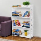 White Bookcase by Natural Wood, 4 Tier Bookshelf, Small Book Shelves Freestanding Display Storage Shelves. Open Bookshelf for Bedroom, Living Room and Office (White, 4 Tier)