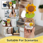 DUGATO Handmade Crochet Positive Sunflower with Magnetic Hands & 10 Customizable Cards - Uplifting Gift for Women, Friends, Coworkers - Cute Desk Decor for Office & Home