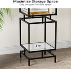 4 Cube Glass Shelf, 4-Tier Bookshelf, Display Shelf Rack, Metal Storage Rack with Tempered Glass, Modern Style for Living Room, Bathroom, Kitchen, Black