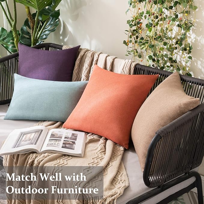 MIULEE Pack of 2 Decorative Outdoor Solid Waterproof Throw Pillow Covers Spring Faux Linen Garden Farmhouse Cushion Cases for Summer Patio Tent Balcony Couch Sofa 20x12 Inch Coral Red
