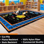 KIDCARPET.COM Outer Space Rectangle Classroom Rug | Bordered Area Rug for Preschool Daycare Learning, 7'6" x 12'