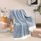 WRENSONGE Throw Blanket Cationic Dyeing Blue Soft Cozy Fluffy Warm Hand Made Weave Throw Blankets for Couch, Sofa, Chair, Bed, Camping, Picnic, Travel Lightweight Bed Blanket - 60"*80"